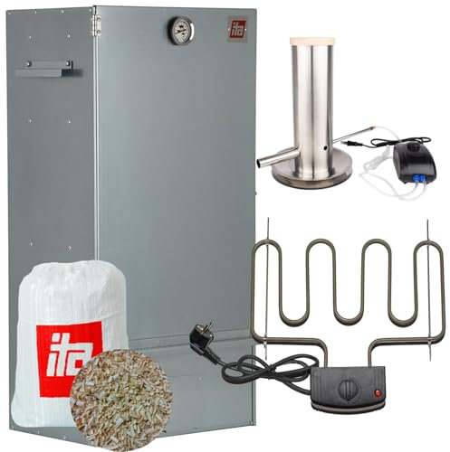 ITA Elektrischer Räucherofen 7001 - Smoker Set mit Heizung, Rauchgenerator - Räucherschrank mit Thermometer - Legierter Stahl - EU Qualität, Direkt vom Hersteller - 81 cm mit 3 Etagen
