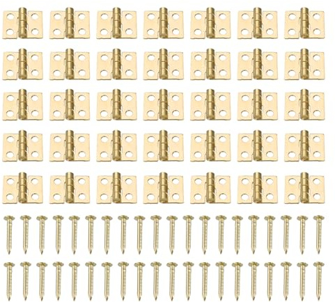 QUARKZMAN 35 Stück Scharniere Mini Scharnieren Antik Scharniere Klappbar Klein Retro Scharniere Messing mit 140 Schrauben zum Basteln für Schrank Truhe Holzkiste Modellbau DIY, Gold