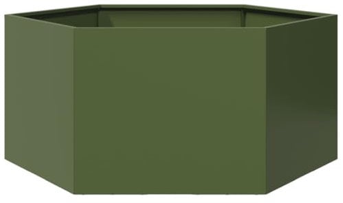 vidaXL Fioriera da Giardino Verde Oliva Esagono 104x90x45 cm Acciaio, fioriera, fioriera da Patio, Contenitore per Piante, fioriera da Esterno