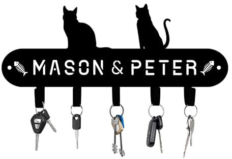 Porte - clés de chat personnalisé sur le mur, nom personnalisé métal noir porte - clés crochet Key Manager, porte - clés de chat crochet Manager avec 5 crochets, cadeau pour les amoureux des chats