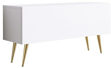 3E 3xE living.com Meuble TV : Une Porte, Une étagère, Couleur : Blanc Mat, Pieds dorés D : L : 100 cm, H : 52 cm, P : 32 cm