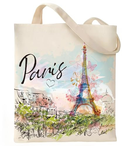 VeloKomo Paris Baumwoll-Tragetasche – Stadtreise, Souvenir, Geschenke, wiederverwendbar, Einkaufstasche, Souvenir, Liebhaber, Essentials, Reisen, Aquarell-Geschenk für Frauen, Geburtstag, Weihnachten,