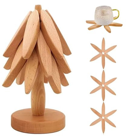 ARTFILIF Natural Wood Tree Coasters, Trivets Set - Light Wood, 3 Pieces