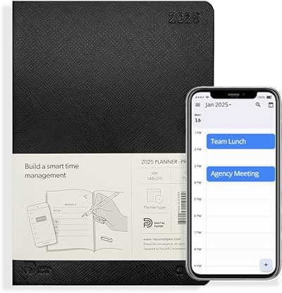 Neo-Smart-Planer 2025 für Neo Smartpen, unterstützt Synchronisation mit Kalender-App, Tages-, Wochen- und Monatsplaner, 14,8 x 21 cm, A5-Größe