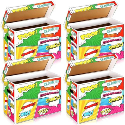 Dunzoom 4 Pack Comic Book Storage Box Comic Box with lid 15.9 x 8.1 x 11.4 Inch Book Bin, Holds 150-175 for Home Protector Bin Container Holder Shelf