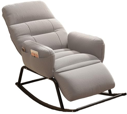 Relax Sessel Groß Sofa-Schaukelstuhl aus Cord Verstellbarer Winkel der Rückenlehnenbeine 3 Schichten Innenkernfüllung Loungesessel Mit Seitentaschen(Gray)