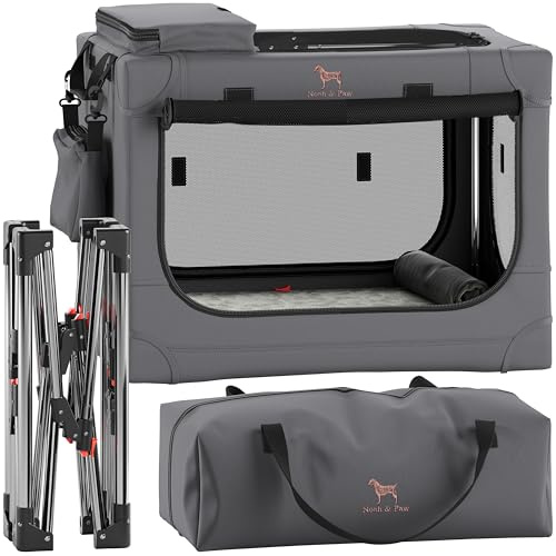 Noah & Paw Faltbare Hundebox 26 Zoll, kleine Hundebox für kleine bis mittelgroße Rassen, Transportbox fürs Auto, inklusive Hundematte, 2 Aufbewahrungstaschen, Tragetasche