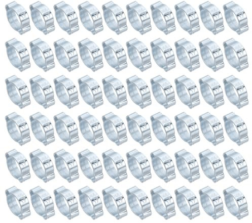 PATIKIL 60 Pack 14-17mm Double Ear Hose Clamp, Galvanized Steel O Clip Crimp Rings for Fuel Petrol Pipe Tube Fitting Connections, Silver Tone