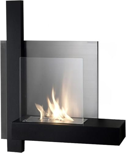 GrecoShop Caminetto Camino a Bioetanolo da Parete, Senza Fumo, Bruciatore in Acciaio da 1,5 l, Durata Fiamma 3,5 ore, Colore Nero con Vetro Termico Temperato Mod. Painting Fire