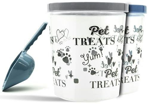 1x 5L Pet Storages Container with 1x Feeding Scoop – Cat & Dog Food Storage Box – Candy Jar, Tin, Tub for Dogs, Cats – Pets Treat Containers with Airtight Lid (Blue/Grey, 5 Litre)