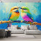 Fototapete Schlafzimmer Deko Tiere Vögel Fototapeten, Spatz Ölgemälde 3D Effekt Tapeten Mustertapete Wandtapete, 450×315cm Modern Design Kinderzimmer Dekoration