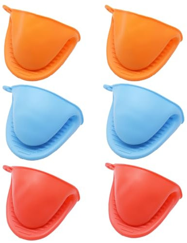 ﻿3 Paar Mini-Ofenhandschuhe,Ofenhandschuh aus dickem Silikon, Hitzebeständig,Silikon Handschuhe Backofen,perfekt zum Kochen, BBQ, Grillen (Blau + rot+ Orange)