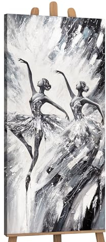 YS-Art Kunst Bilder schwarz weiß Gemalt auf Leinwand von Frauen handgemalt der Wandbild Wandgestaltung Wohnzimmer Büro modernes Wohndekor Bild Kunstwerk 115x50 cm