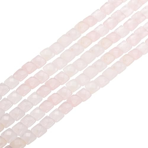 PATIKIL 25 Pack Natural Stone Beads, 8mm Faceted Square Agate Beads Bulk Natural Rose Quartz Stones, for DIY Jewelry Making Necklace Bracelet Accessories, 1 Strands, Pink White