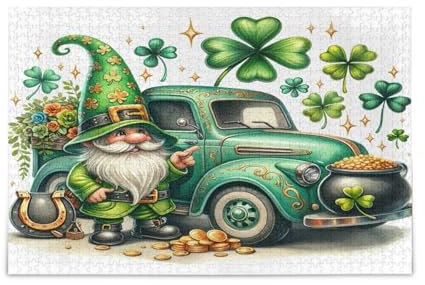 St. Patrick's Day Truck Gnome Green Adult Puzzles 500 Jigsaw Puzzles 20.5×14.9 in