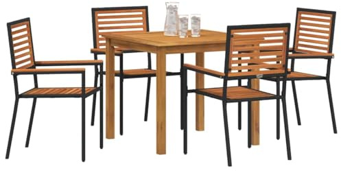 vidaXL Garten Essgruppe 5 pcs Schwarz Poly Rattan, Garten und Terrasse, modernes Outdoor-Set, leichtes Essensemble, stapelbare Möbel, wetterfester Tisch