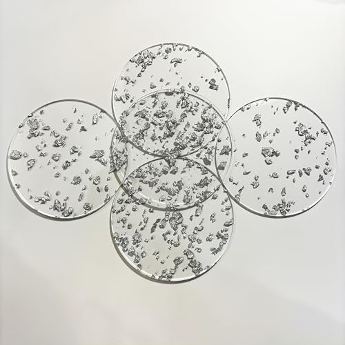 5 Pcs Coaster Acrylic silber Transparent, 9.5cm Acrylic Coaster Decorative Plates, Tea Cup Resin Table mat, Round Cup Waterproof Heat-Insulating mat Plastic Desktop Decoration(silber)