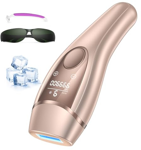 IPL Geräte Haarentfernung mit Kühlfunktion, 21J Laser Haarentfernung für Damen & Herren, 9 Stufen, 999.900 Blitze, für Körper, Achseln & Bikinizone Gold Épilateurs à lumière pulsée