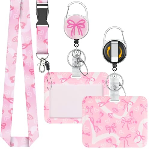 Uniclife Modischer Schiebe Ausweishalter Horizontaler Schleifenknoten-Muster Kartenhalter Plastik Ausziehbar Schlüsselanhänger Abnehmbare Lanyard Strap geprägte Karte Schutz