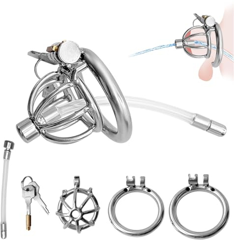 Peniskäfig Edelstahl für Herren mit Silikon-Dilator Harnröhrenplug, Keuschheitskäfig Set 45/50 mm, Chastity Cage Männer Metall mit Schloss, belüfteter Keuschheitsgürtel BDSM