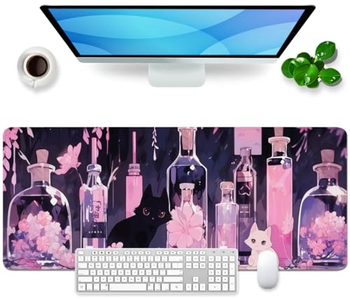 Tapis de souris Kawai Chat xl Gaming Tapis de souris Rose Grand Tapis de souris pour bureau Mat de bureau pour femmes Accessoire de bureau Mignon Sous-main 80x30cm (Chat -2)