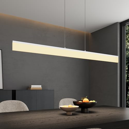doporro Pendelleuchte Esstisch dimmbar 3000–6000K 24W 110,5cm Weiß | Modern Hängelampe Dimmbar & Höhenverstellbar mit Fernbedienung, stilvolle Esszimmerlampe für Wohnzimmer Büro, Alivetta3303