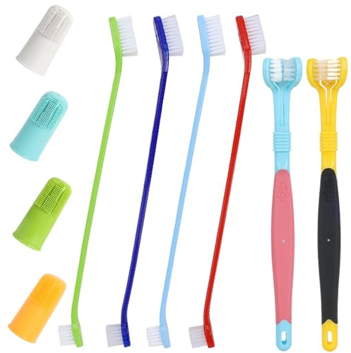 Dog Toothbrush,Triple Head & Double Head Dog Toothbrush Set,360 Degree Toothbrush,Finger Rubber Toothbrush, Multi-Angle Dental Cleaning Brushes forDog Cat Oral Dental Health