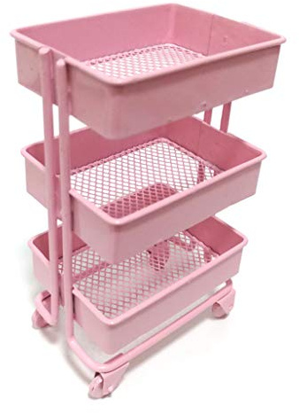 HEEZOU Mini Trolley Floor Storage Rack with Wheel Dollhouse Miniature Furniture Shelf Bookshelf Storage Display Rack Decoration Dolls House Miniatures Wooden Doll and Accessories Wooden and