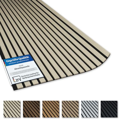 Akustiko Lamella Akustikpaneele 4 Stück 280x60cm - flexible Filz MDF Wandpaneele fugenlos - überlappende Holz Lamellenwand, Premium Paneele - Akustik Wandverkleidung (6.72m² White Ash)