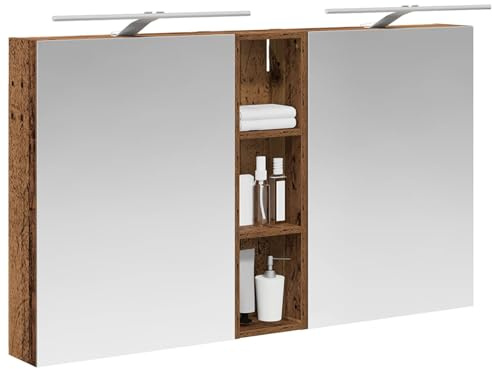 vidaXL Badezimmerschrank-Set 3 pcs 120 x 14,5 x 70 cm Holzwerkstoff, Badezimmer-Schrank, rechteckiger LED-Spiegel, moderner Wand-Organizer, praktischer Platzsparer