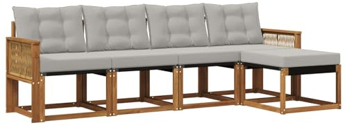 vidaXL Outdoor-Sofagarnitur mit Kissen 5 pcs Natürlich und Hellgrau, Gartenmöbel, modernes, langlebiges Outdoor-Sofa, Eckset für Terrasse, Bequeme Lounge und Sitzgelegenheit