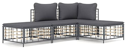 Goyphonic 4-TLG. Garten-Lounge-Set mit Kissen Anthrazit Poly Rattan, wetterfestes Outdoor Sofa und Couch, pulverbeschichteter Stahlrahmen, modulare Gartengarnitur für Balkon und Garten