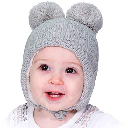 Jan & Jul Baby Kleinkind Kinder Winter Ohrenschutz Beanie Mütze (S: 3-9 Monate, Grauer Bär)
