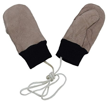 Sonia Originelli Kinder Fausthandschuh Leder Band Schaf Lammfell Strick Farbe Beige, Größe 4