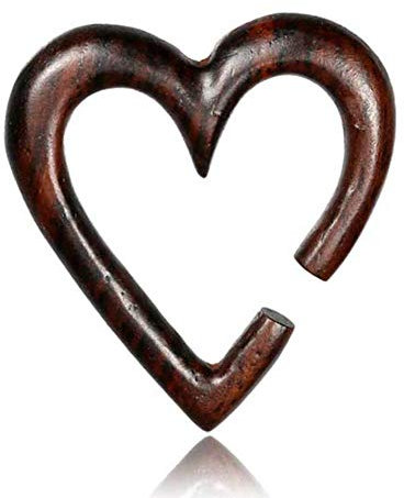 CHICNET Piercing Narraholz Holz Expander Dunkelbraun groß Ohrring Ohrhänger Herz Dehner | Tribal Handarbeit Unisex Damen Herren Flesh Lobe Plug Tunnel Herzchen Heart Dehnschnecken 04 mm