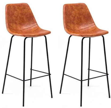 Happy Garden 2er-Set Vintage-Barhocker Lucien Cognac - Sitzhöhe 75cm, Barhocker im Retro-Stil mit Rückenlehne und Fußstütze, Metallgestell
