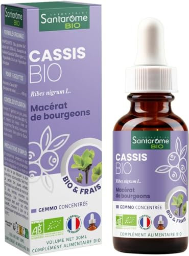 Santarome Bio - Cassis Bio - Macérat de bourgeons - Bourgeon de Cassis Bio - Bourgeon Frais - Gémmothérapie - Complément alimentaire immunité, antioxydant - Flacon de 30 ml - France