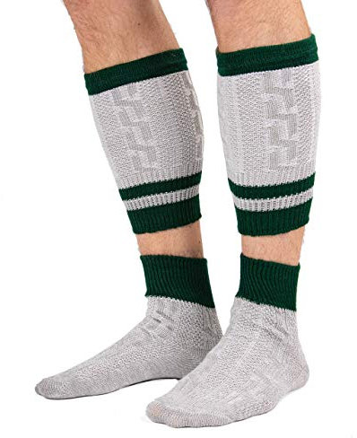 Schöneberger Trachten Couture Trachtensocken Loferl Socken – Lederhosen Socken Wintersocken – Stricksocken & Trachtenstrümpfe 2-teilig Füßlinge & Wadenwärmer (Grau/Grün 43-46)