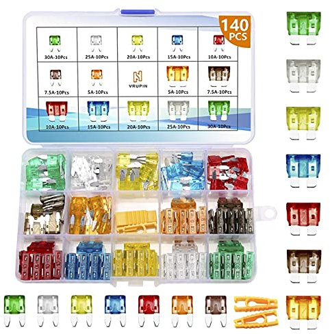 140-teiliges Auto-Sicherungs-Sortiment-Sortiments-Set mit 2 Stück Sicherungsabziehern, Auto-Sicherungen Standard und Mini-Auto-Sicherungen Flachsicherung