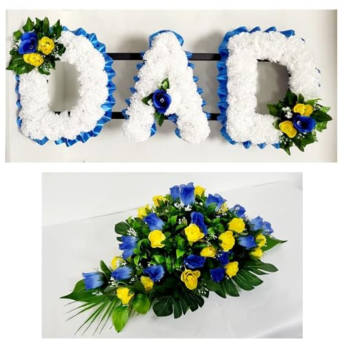 DAD/Any 3 letters with Coffin Spray Artificial Silk Funeral Tribute Name Flowers Letter Wreath Memorial