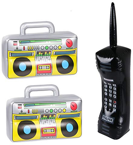 3PCS Inflatable Boombox and Mobile Phone - 80s 90s Party Supplies Decorations Cosplay Props - Rappers Hip Hop B-Boys Costume Accessory