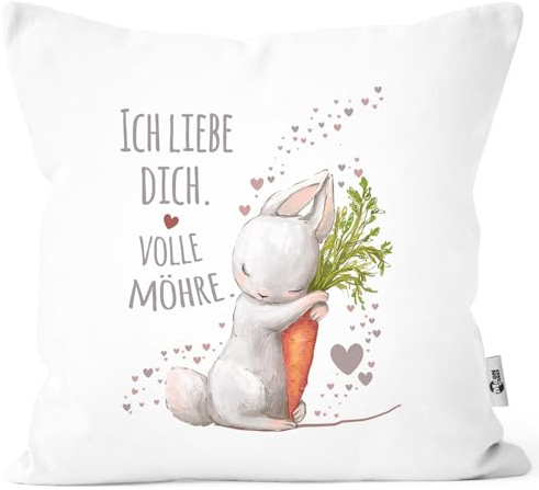 MoonWorks® Kissenbezug Liebesgeschenk Ich Liebe Dich volle Möhre Hase mit Karotte Liebesbotschaft Liebesbeweis Weiss Unisize