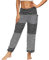 Nuofengkudu Damen Hippie Hosen mit Taschen Haremshosen Yogahosen Leichte Boho Muster High Waist Yoga Hosen Bunt Gemustert Lockere Pumphose Freizeithose Sommer Strand(X-Grauen Streifen,One Size)
