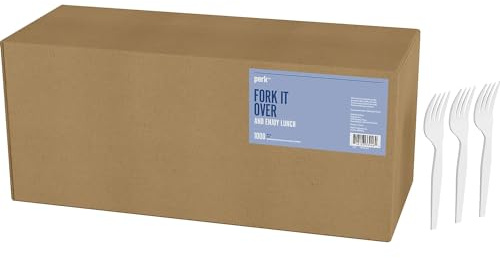 Perk Medium-Weight Plastic Forks, White, 1,000 Count Bulk