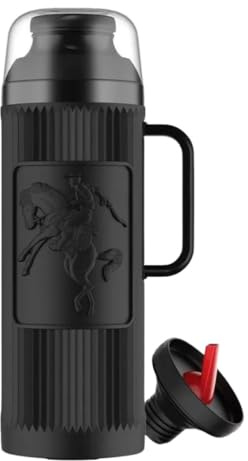 Termo Matero Chimarrita 1L con Pico Cebador y Cubierta Protectora - Negro | Botella de Cristal Aislante para Café, Té o Mate. Máxima Retención de Calor y Frío +24h