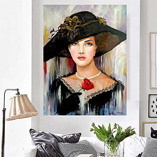 DIY 5D Diamant Malerei Voll Kit für Erwachsene/Kinder,Schöner Hut Diamant Painting Bilder Große Stickerei Kreuzstich Crystal Strass Gemälde Kunst Handwerk Wanddekor Geschenk Square Drill 70x90cm