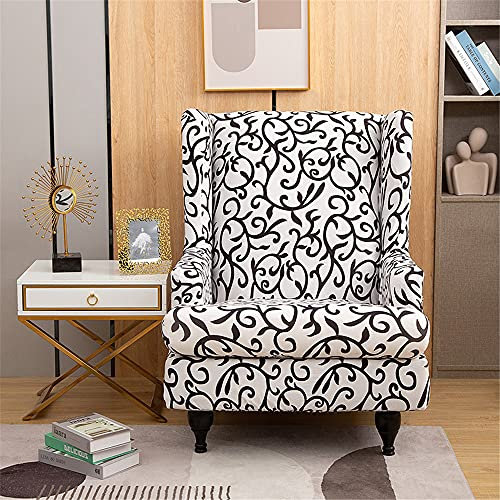 Highdi 2-Teilig Ohrensessel Überzug, Sessel-Überwürfe Ohrensessel Elegant Streifen Schonbezüge Bezug Sesselhusse Elastisch Stretch Tiger Stuhlbezug mit Armlehne Hohe Rückenlehne (Schwarz und weiß)