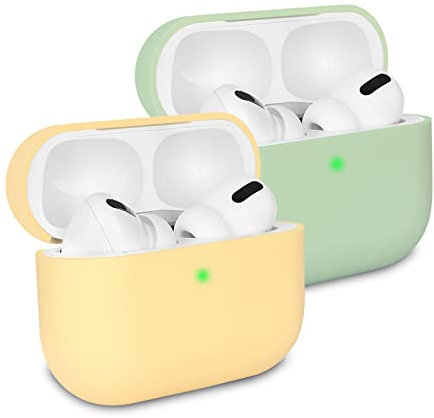 KOKOKA Silikon Hülle kompatibel mit AirPods Pro Case und Schutzhülle für AirPods Pro, Stoßfeste Weiche Dünne Case für Airpods Pro [Front-LED Sichtbar] [Ohne Karabiner], Gelb/Matcha Green