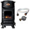 UNIVERSAL - Chauffage d'appoint gaz Provence 3,4 KW Noir mat Poêle à gaz effet bois Fonte véritable Tuyau gaz vissable 1.5 m + detendeur butane