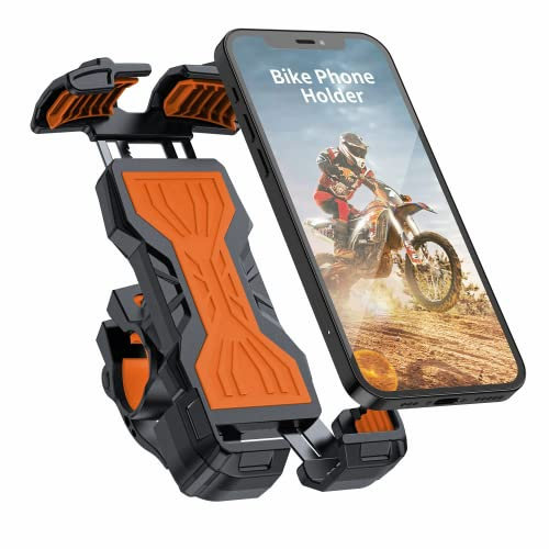 Tisoutec Support Téléphone Vélo Rotation à 360° Réglable Support Téléphone de Moto Compatible avec iPhone/Samsung/XIAOMI/Huawei Series Smartphone Taille est Comprise Entre 4-7,Orange